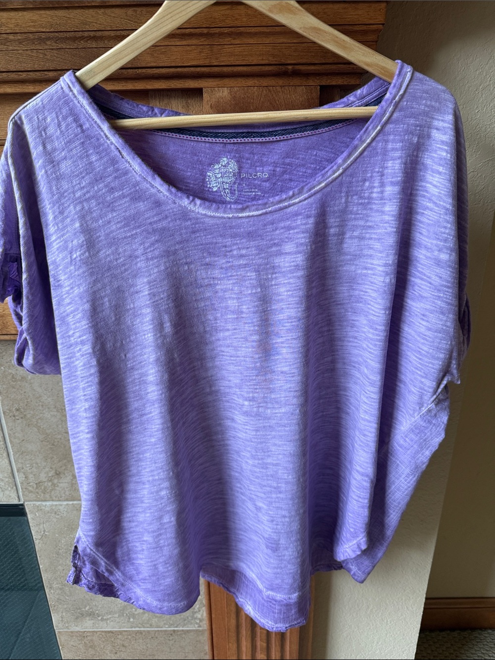 Pilcro Lavender Slub Scoop Neck Short Sleeve Top